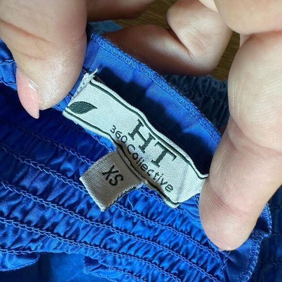 HT360 COLLECTIVE Smocked Waist Tiered Cotton Miniskirt In Cobalt Blue - Picture 6 of 9